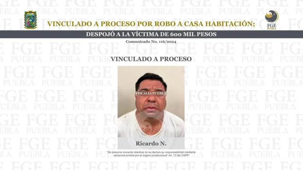 Lo vinculan a proceso por robo de 600 mil pesos a casa en San Jerónimo Caleras