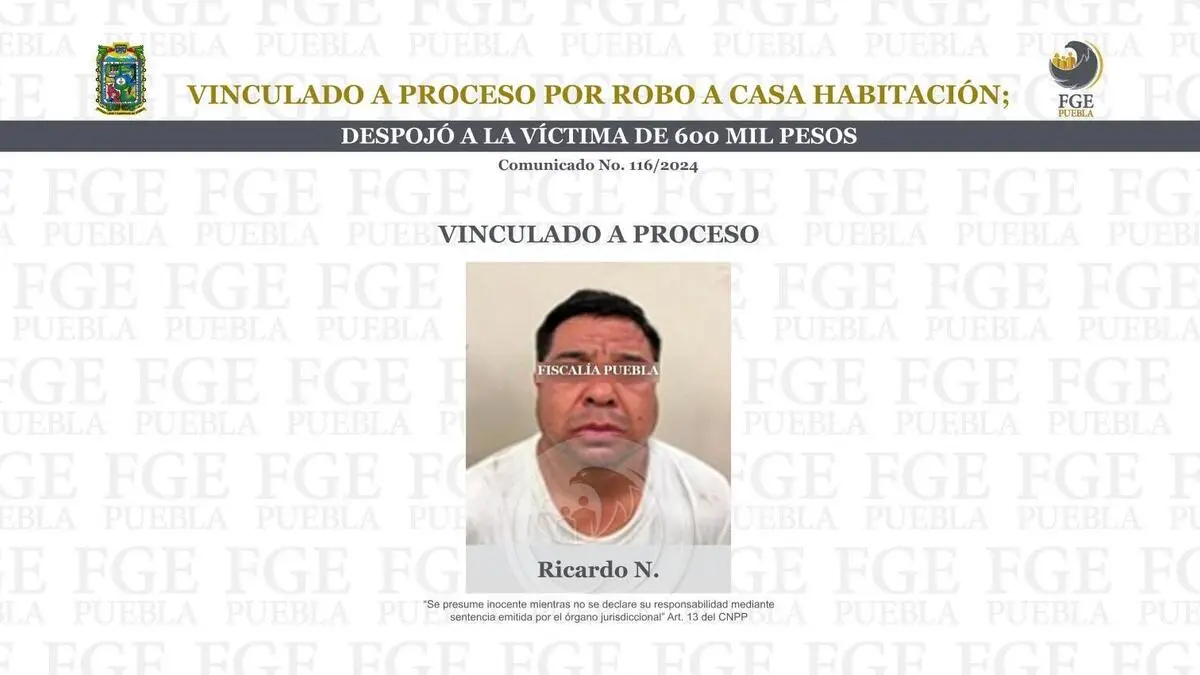 Lo vinculan a proceso por robo de 600 mil pesos a casa en San Jerónimo Caleras